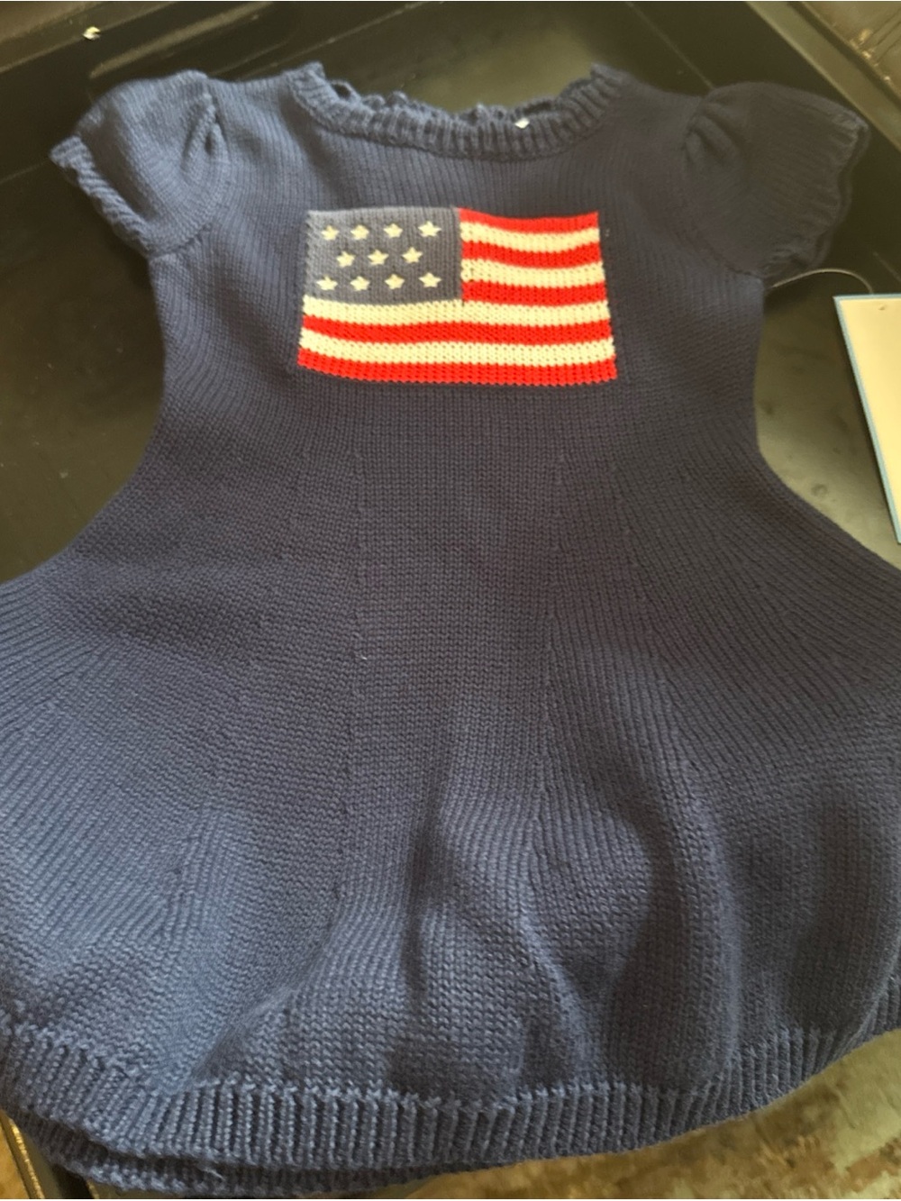 Draper James Navy Knit Kids Dress with American Flag, 12 months